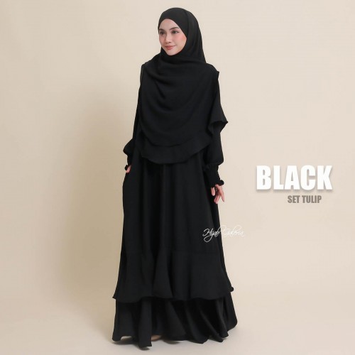 SET TULIP BLACK (JUBAH + INSTANT NAURA)