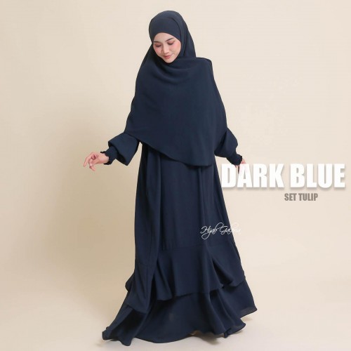 SET TULIP DARK BLUE (JUBAH + INSTANT NAURA)