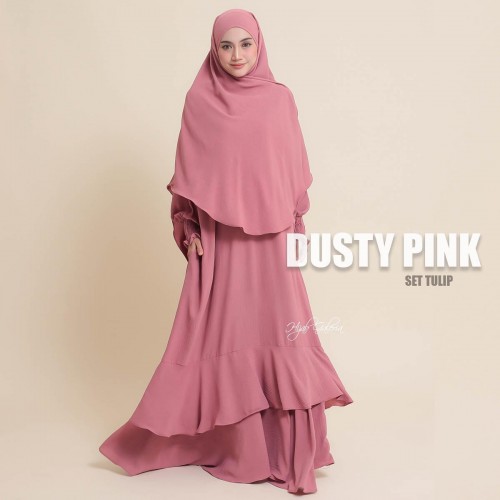 SET TULIP DUSTY PINK (JUBAH + INSTANT NAURA)