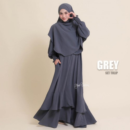 SET TULIP GREY (JUBAH + INSTANT NAURA)