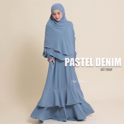 SET TULIP PASTEL DENIM (JUBAH + INSTANT NAURA)