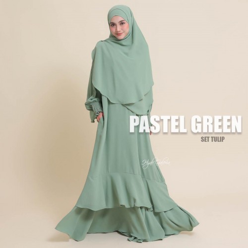 SET TULIP PASTEL GREEN (JUBAH + INSTANT NAURA)